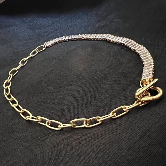 Gold Plated Paper clip necklace choker womens trendy jewelry - Picture 5 of 13